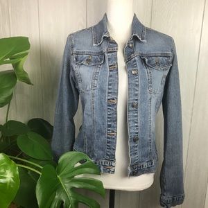 Forever 21 Y2K fitted stretch denim jean jacket buttoned front closure